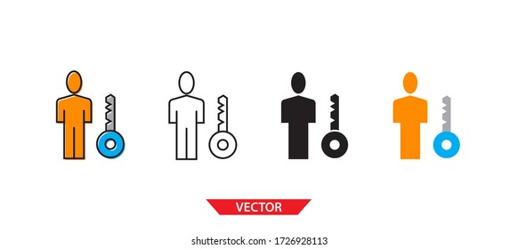 Icono de empleado de clave simple sobre fondo blanco 4 tipos como contorno, negro, color, contorno y color. Ilustración vectorial.