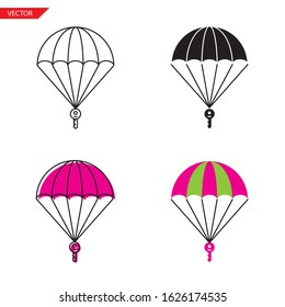Simple key flying on parachute icon on white background 4 types such as outline, black, color, outline and color. Vector illustration.