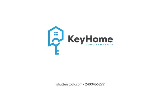 Simple Key Home Logo Design. Home and Key Combination Concept with Minimalist Style. Logo for Buying and Selling Property and Etc. Icon Symbol Vector.