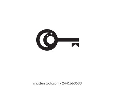 simple key with moon star logo icon design