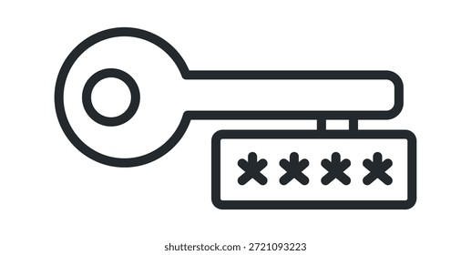 Um símbolo de chave simples acompanhado por um cadeado de senha, representando segurança e privacidade.