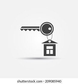 Simple keychain icon - black vector key symbol with a house