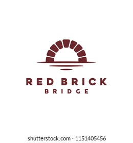 Simple Keystone Canal Waterway Brick Bridge with river creek wave Logo