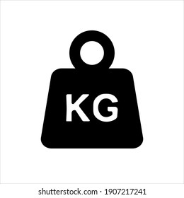 Simple KG weight silhouette icon, isolated on white isolated background. Vector Dumbbell icon.Flat design. Black silhouette. 