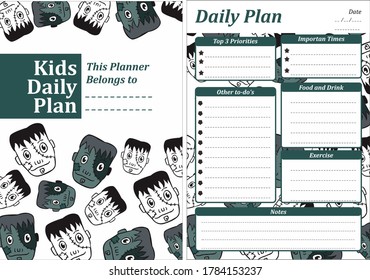 Simple Kid Daily Plan With Halloween Frankenstein Theme
