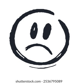 Simple Kid Doodle Icon of Sad Emoji. Scribble sketch Isolated elements of Unhappy Face