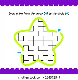 Simple kids maze star. Activity pages with kids