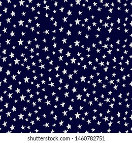 Simple kids seamless background of sky with hand drawn stars, moon,sun,clouds  for wrapping, poster, postcard,greeting card,textile,banner