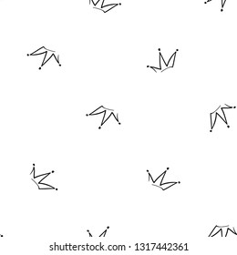Simple king crown. Hand drawn black line seamless pattern on white background. Scribble ornament backdrop. Doodle brush, pen, marker illustration.