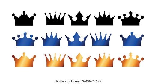 Simple king crown icon set.