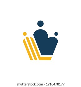 Simple king crown logo template in gold and blue color
