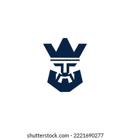 simple king face with W letter Crown Logo Template vector illustration