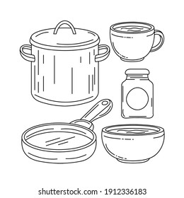 Simple kitchen appliances Thin line vector illustration. isolated with hand drawn style