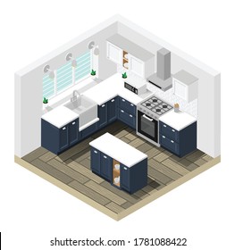 Simple Kitchen Room Isometric Vector Illustration For Kitchen Room Idea