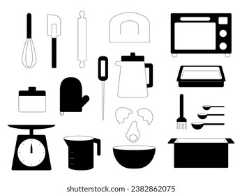 Simple kitchen tools monochrome icon set