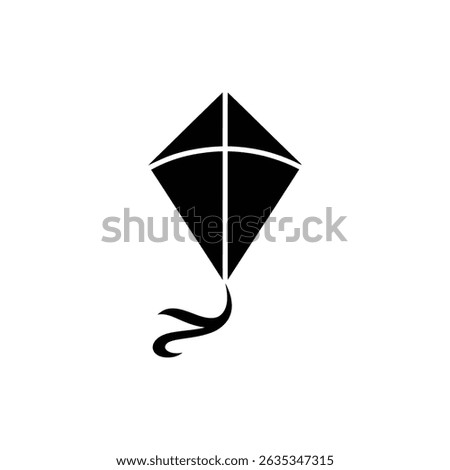 Simple kite icon in black, featuring a classic diamond shape with a tail. Ideal for summer activities, childhood memories, and joyful events.