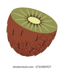 Simple kiwi slice illustration. Fresh kiwi fruit cut in half. Healthy food concept. Minimal flat vector design for interior, poster, cover, banner. Isolated on white background.