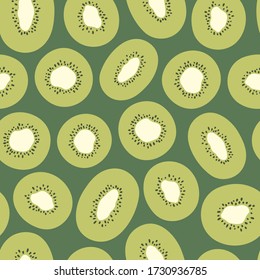 Simple kiwi vector seamless pattern. Fruit repeated background. Summer organic pattern for decoration design. Abstract green backdrop. Vegetarian healthy food illustration. Healthy fresh nutrition