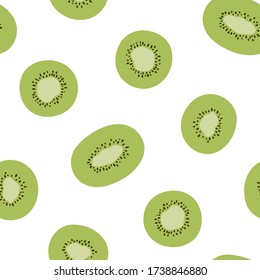 Simple kiwi vector seamless pattern. Fruit repeated background. Summer organic pattern for decoration design. Abstract green backdrop. Vegetarian healthy food illustration. Healthy fresh nutrition