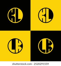 Simple KL and LK Letter Circle Logo Set, suitable for business with JK and KJ initials