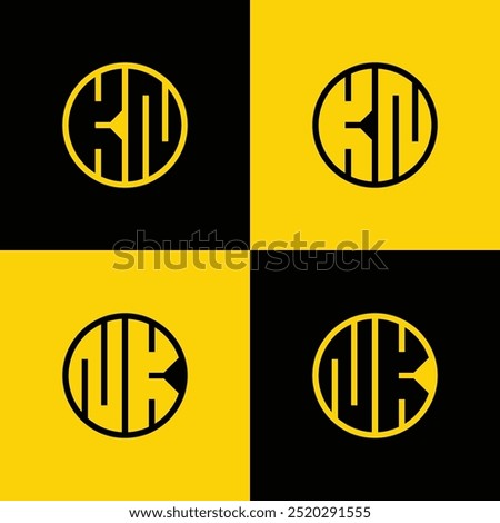Simple KN and NK Letter Circle Logo Set, suitable for business with JK and KJ initials