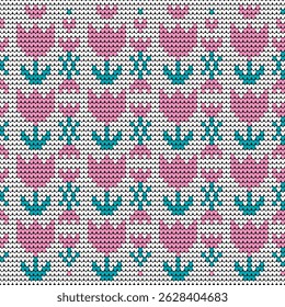 Simple Knitted Tulip Pattern Pink and Blue Pastel Floral