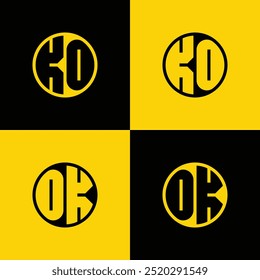 Simple KO and OK Letter Circle Logo Set, suitable for business with JK and KJ initials