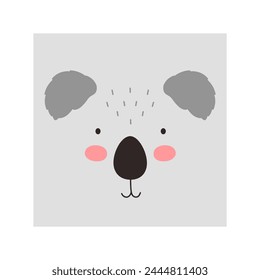 Simple koala portrait. Cute animal head portrait, koala bear face flat illustration