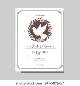 simple korean wedding card wedding invitation with dove vector