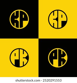 Simple KP and PK Letter Circle Logo Set, suitable for business with JK and KJ initials