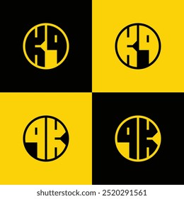 Simple KQ y QK Letter Circle Logo Set, adecuado para negocios con iniciales JK y KJ