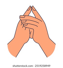 Simples Kshepana Mudra liberação mão gesto hasta sânscrito palavra para mão em desenho animado estilo doodle isolado no fundo branco