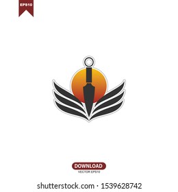 Simple Kunai combine with wings concept logo icon vector design