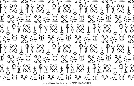 Simple Kwanzaa black and white seamless pattern background with hand drawn symbols icons of seven principles of Kwanzaa. African American heritage celebration holiday. Vector backdrop, textile design