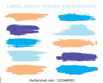 Simple label brush stroke backgrounds, paint or ink smudges vector for tags and stamps design. Painted label backgrounds patch. Interior paint color palette elements. Ink dabs, blue cyan splashes.