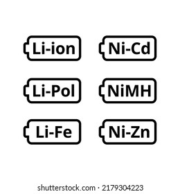 Simple label icons of different types of rechargeable batteries