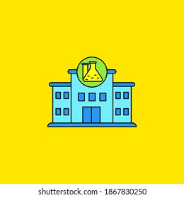 Simple laboratory building vector illustration isolated on yellow background. Linear color style of laboratory building icon