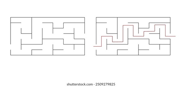 Simples labirinto labirinto jogo vetor ilustração. Encontre o caminho certo, jogo de lógica simples. Quebra-cabeça para crianças.