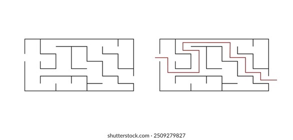 Simples labirinto labirinto jogo vetor ilustração. Encontre o caminho certo, jogo de lógica simples. Quebra-cabeça para crianças.