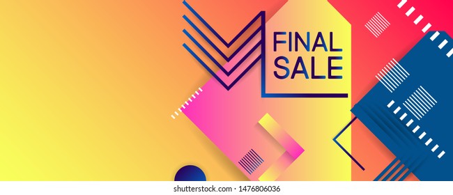 Simple laconic abstract final sale banner on autumn red orange yellow background with lines, dots, gradients for text. Vector banner design