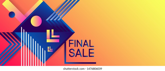 Simple laconic abstract final sale banner on autumn red orange yellow background with lines, dots, gradients for text. Vector banner design