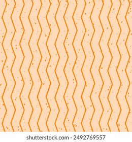 
Simple laconic seamless vector pattern. Orange vertical thin zigzag stripes and small specks on a light beige background.