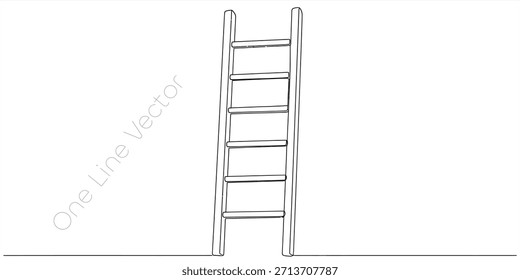 Una escalera simple se representa en un dibujo de línea continua Cuenta con dos rieles laterales de Vertical que soportan peldaños Horizontales La ilustración minimalista está sobre un fondo blanco