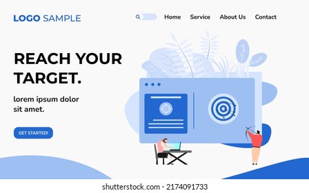 Simple landing flat design of reach your target in the company or business.