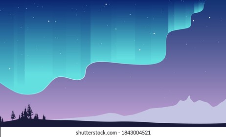 Sencillo paisaje de fondo, aurora bailando en el cielo sobre la montaña del hielo por la noche