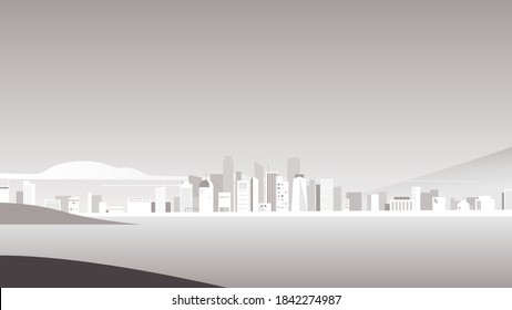 Simple landscape background, buildings in the city beside the beach