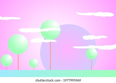Simple landscape background pink and green color