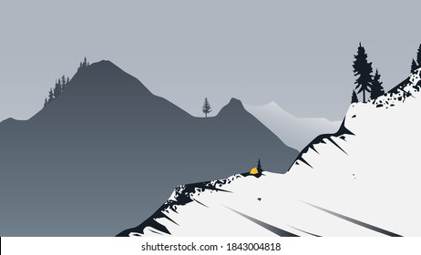 Sencillo paisaje de fondo, montañas de nieve