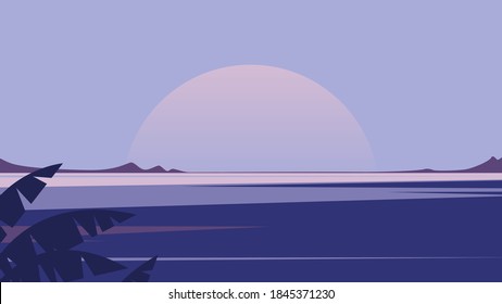 Simple landscape background, sunset over the sea