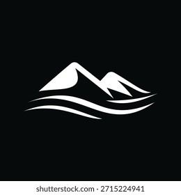 Simple Landscape Hills, Mountain Peaks Rock River logo design vector template